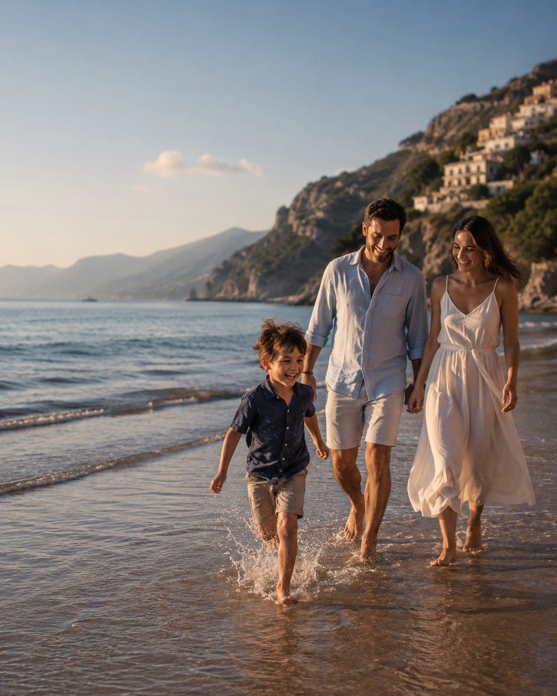 Familia disfrutando un viaje junto al mar