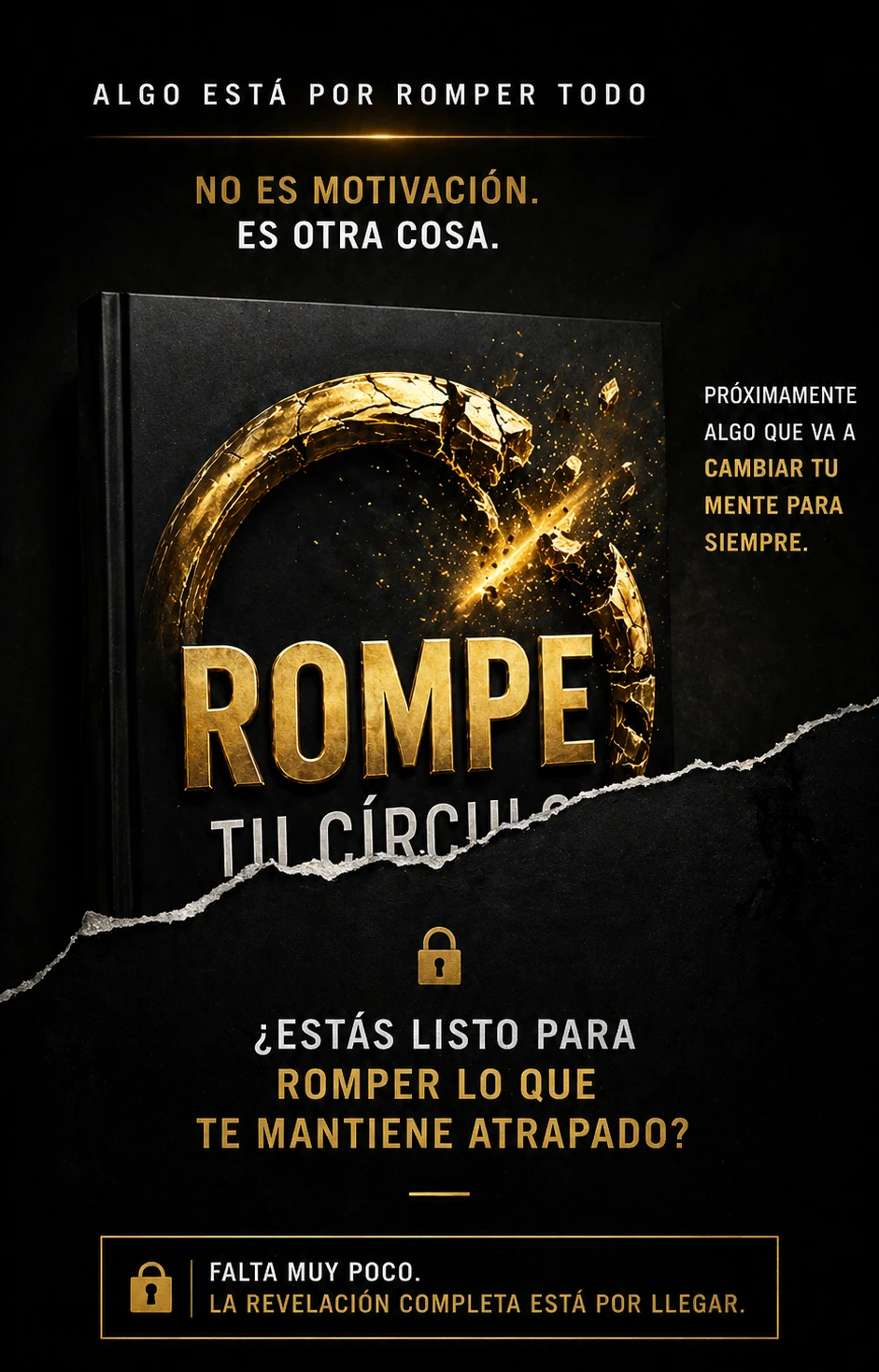 Libro Rompe Tu Círculo parcialmente descubierto sobre fondo negro y dorado